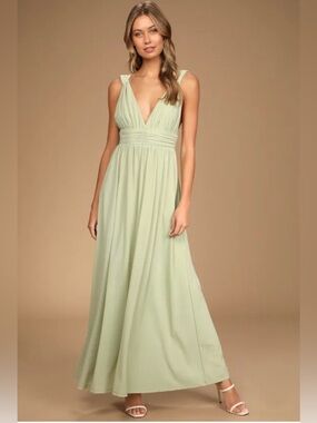 Lulus Mesmerized By Love Light Sage Mesh Lace Up Maxi Dress Women’s Size Medium